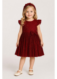 TRAX 50748 girls' burgundy occasion dress with matching headband