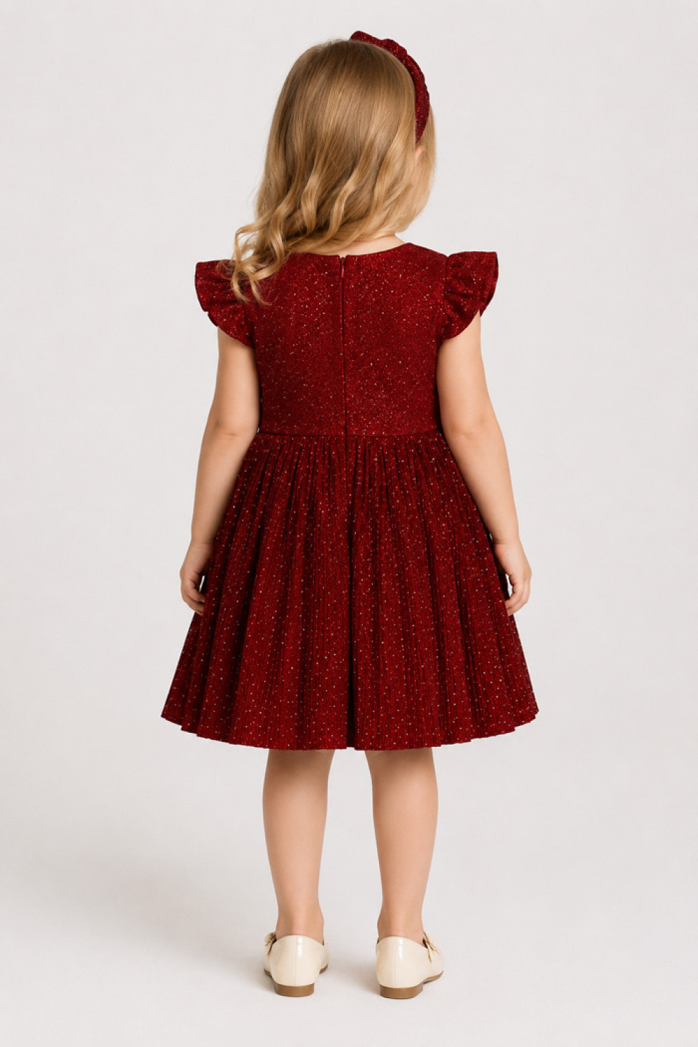 TRAX 50748 girls' burgundy occasion dress with matching headband