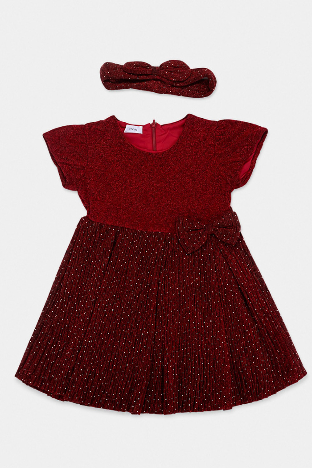 TRAX 50748 girls' burgundy occasion dress with matching headband