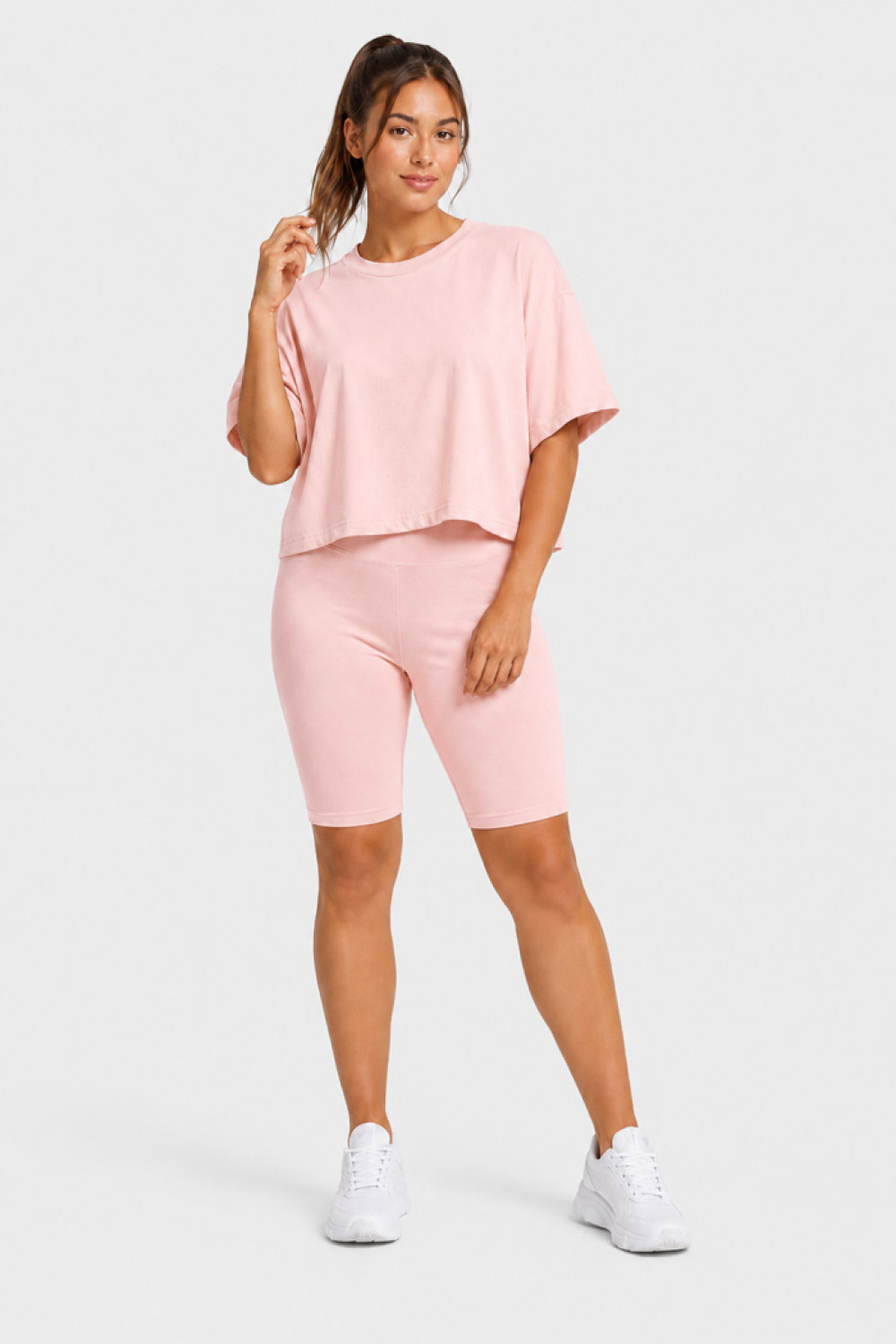 TRAX powder pink summer top and cycling leggings set 43601