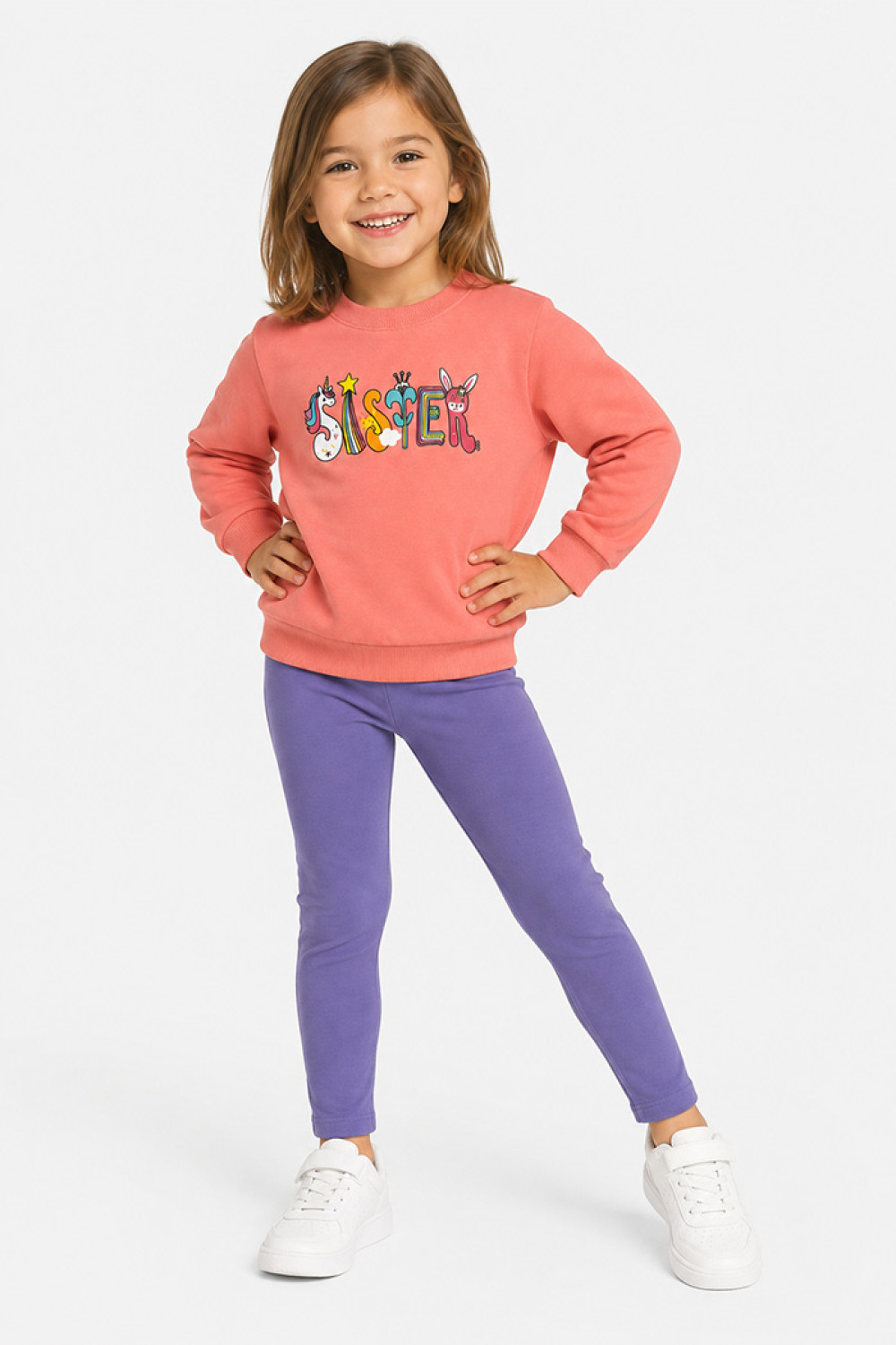 TRAX Sister salmon sweatshirt and purple leggings set for girls 50703