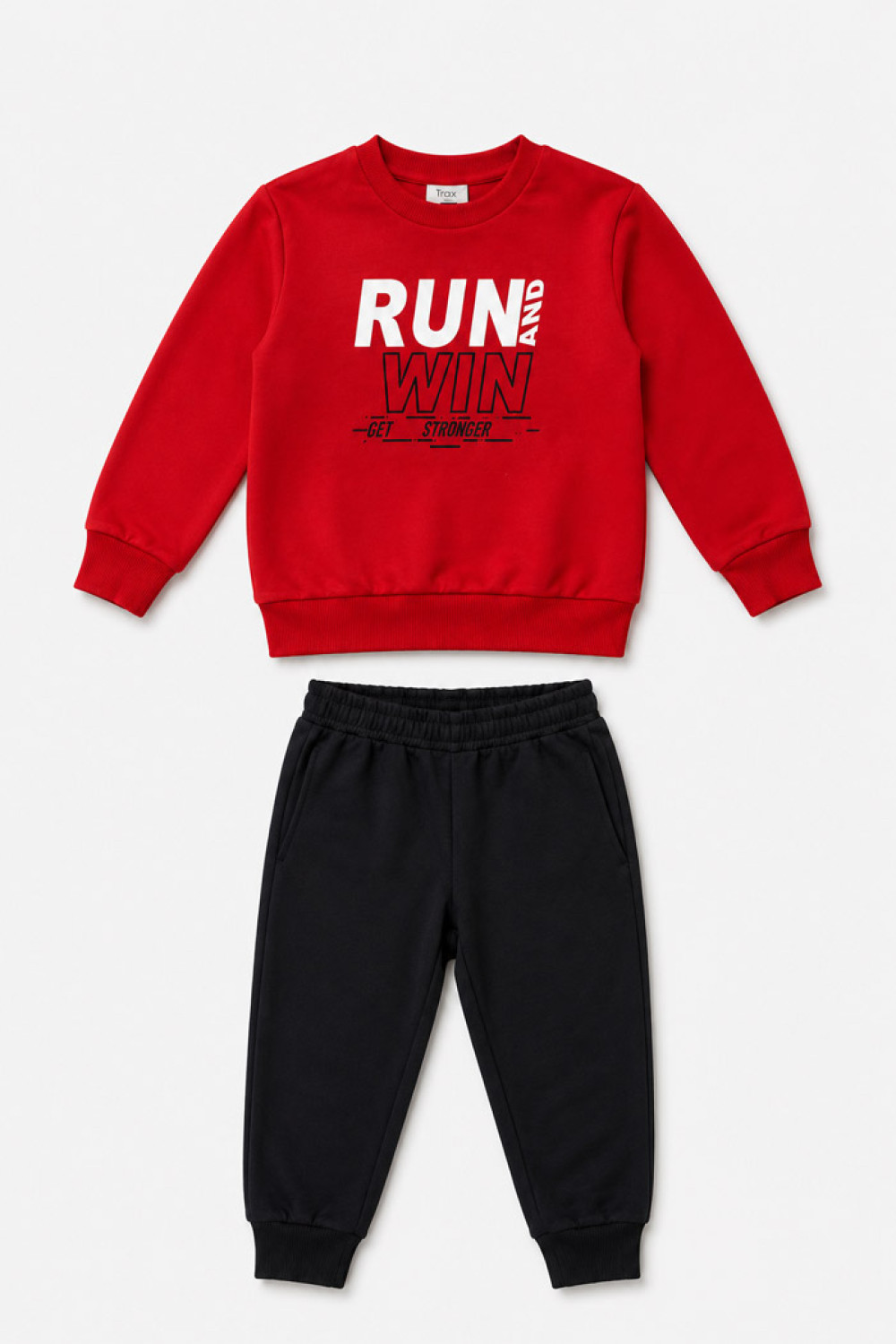 TRAX Run and Win red sweatshirt and black track pants set for boys 50828-2