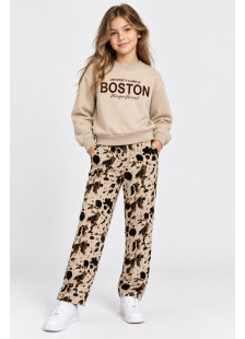 TRAX Boston beige sweatshirt and animal print wide-leg pants set for girls 50632