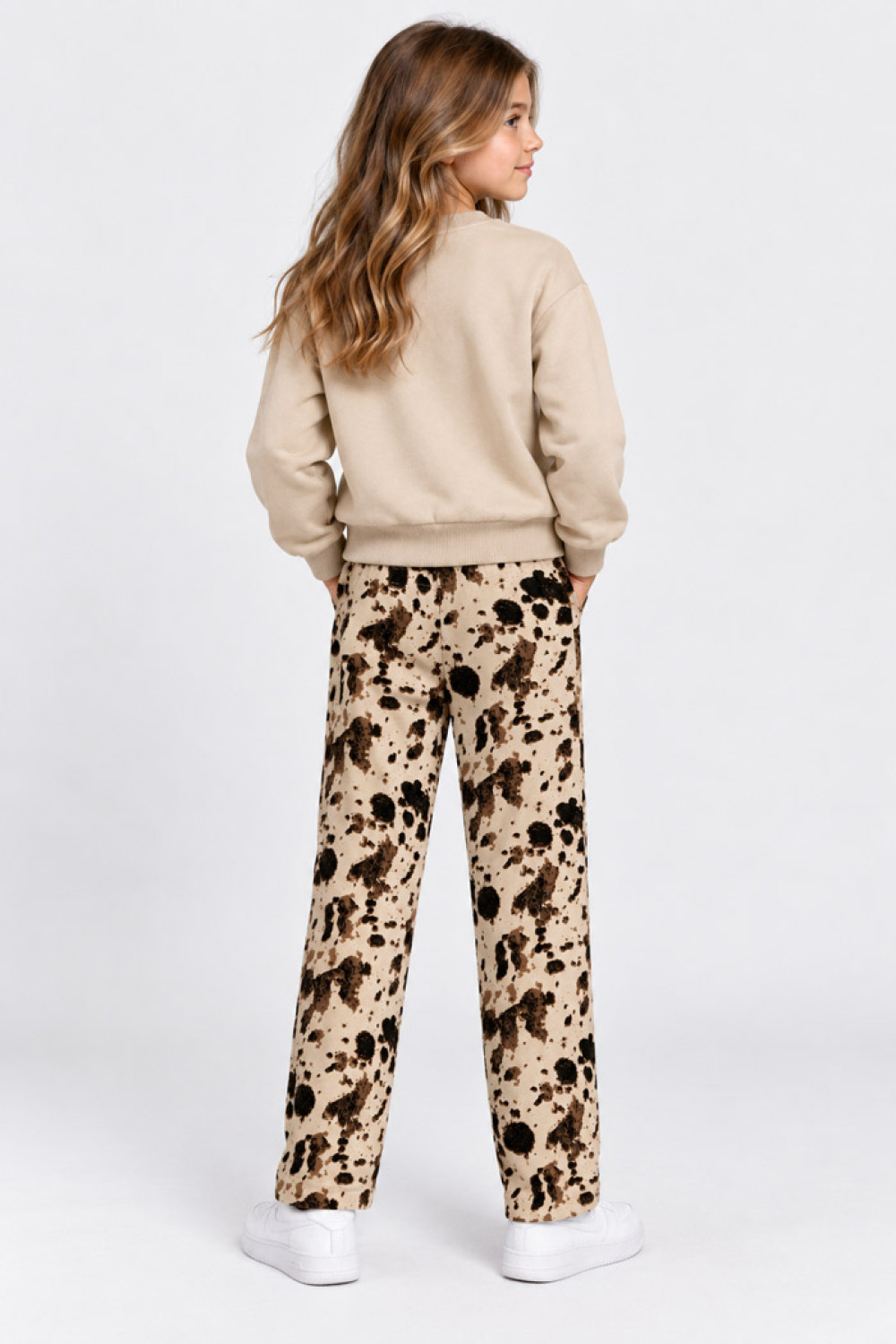 TRAX Boston beige sweatshirt and animal print wide-leg pants set for girls 50632