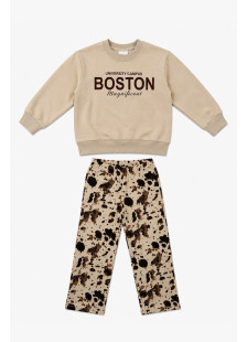 TRAX Boston beige sweatshirt and animal print wide-leg pants set for girls 50632