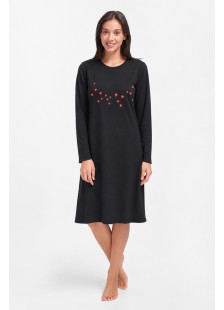 Black CHERRY Cherry Hearts long-sleeved nightdress with red heart chest print