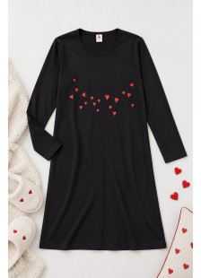 Black CHERRY Cherry Hearts long-sleeved nightdress with red heart chest print