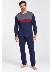 CHERRY Classic men’s navy blue, grey and burgundy colour-block pyjama set