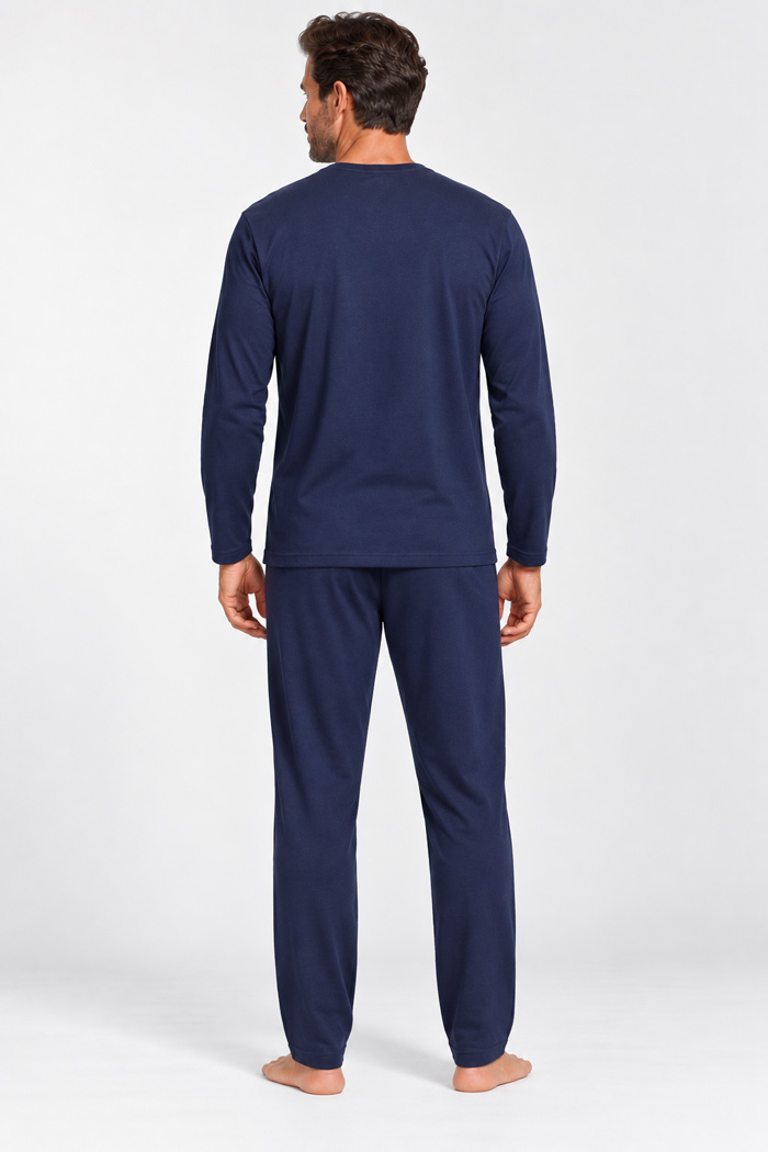 CHERRY Classic men’s navy blue, grey and burgundy colour-block pyjama set