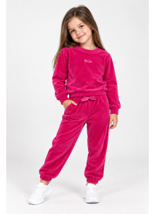 TRAX magenta girls’ velour tracksuit set with embroidered logo and satin waist bow