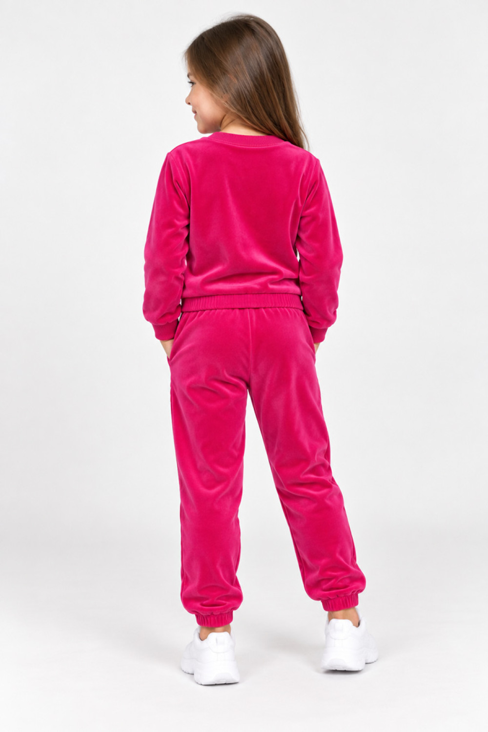 TRAX magenta girls’ velour tracksuit set with embroidered logo and satin waist bow