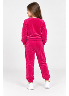 TRAX magenta girls’ velour tracksuit set with embroidered logo and satin waist bow