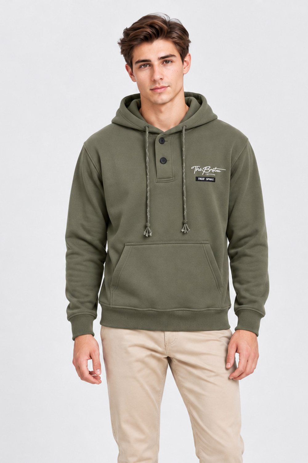 5EVENSTAR men's button hoodie with kangaroo pocket
