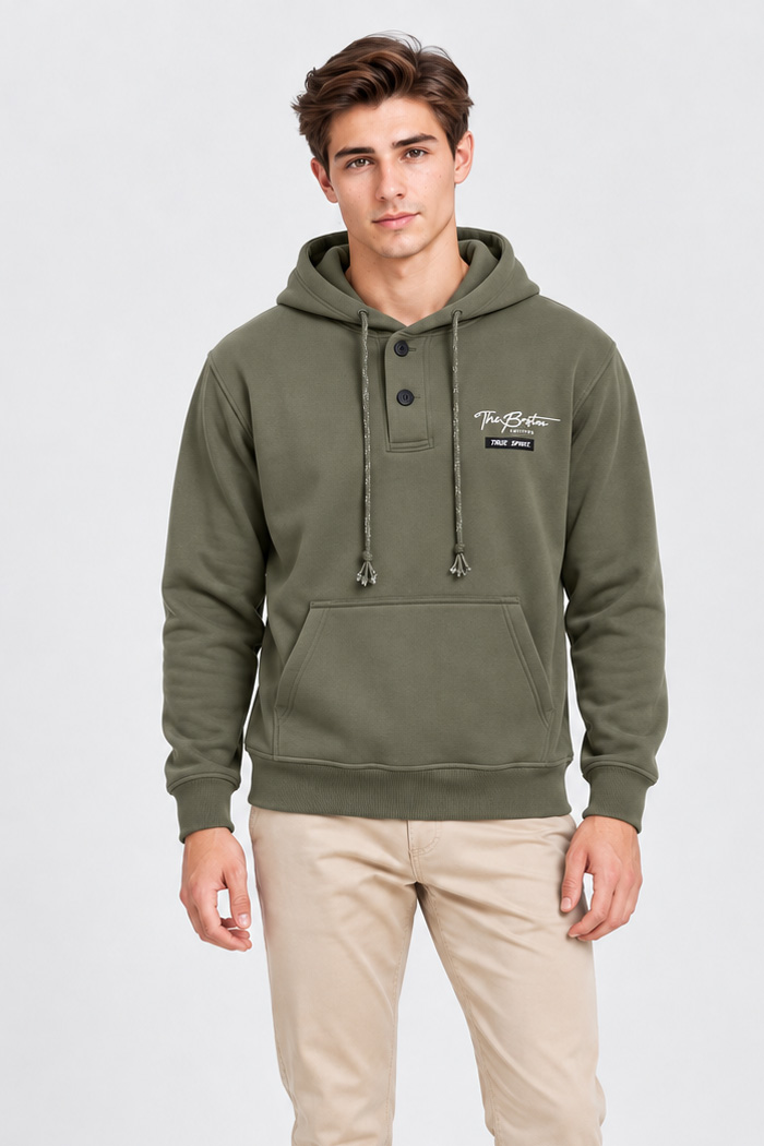 5EVENSTAR men's button hoodie with kangaroo pocket