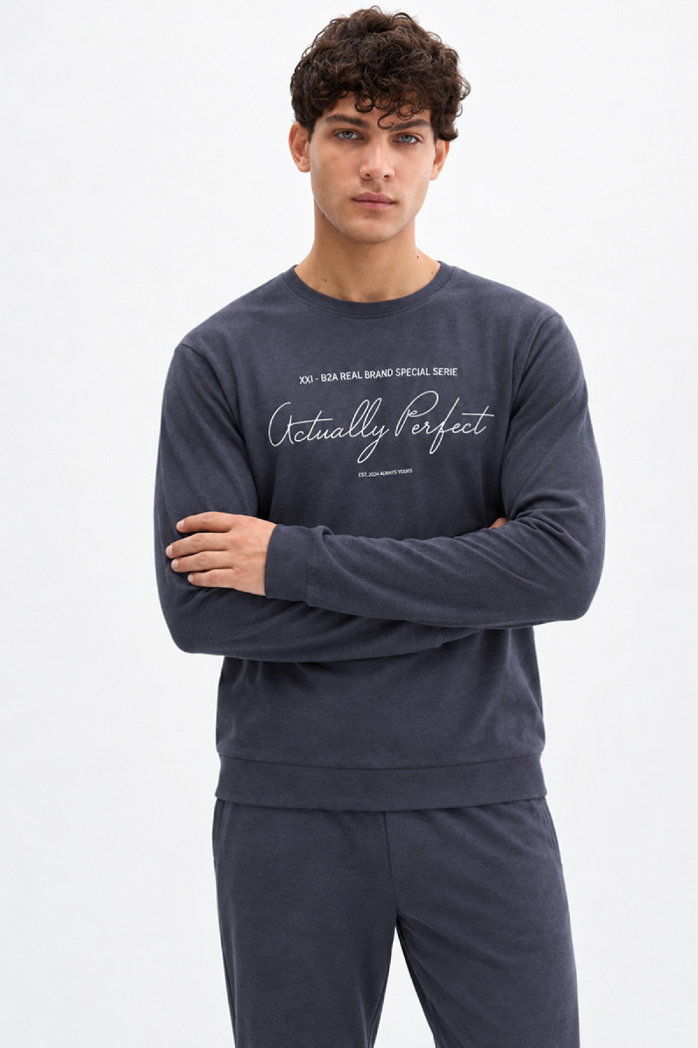 TRAX men's charcoal grey pyjama set with printed top