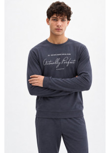TRAX men's charcoal grey pyjama set with printed top