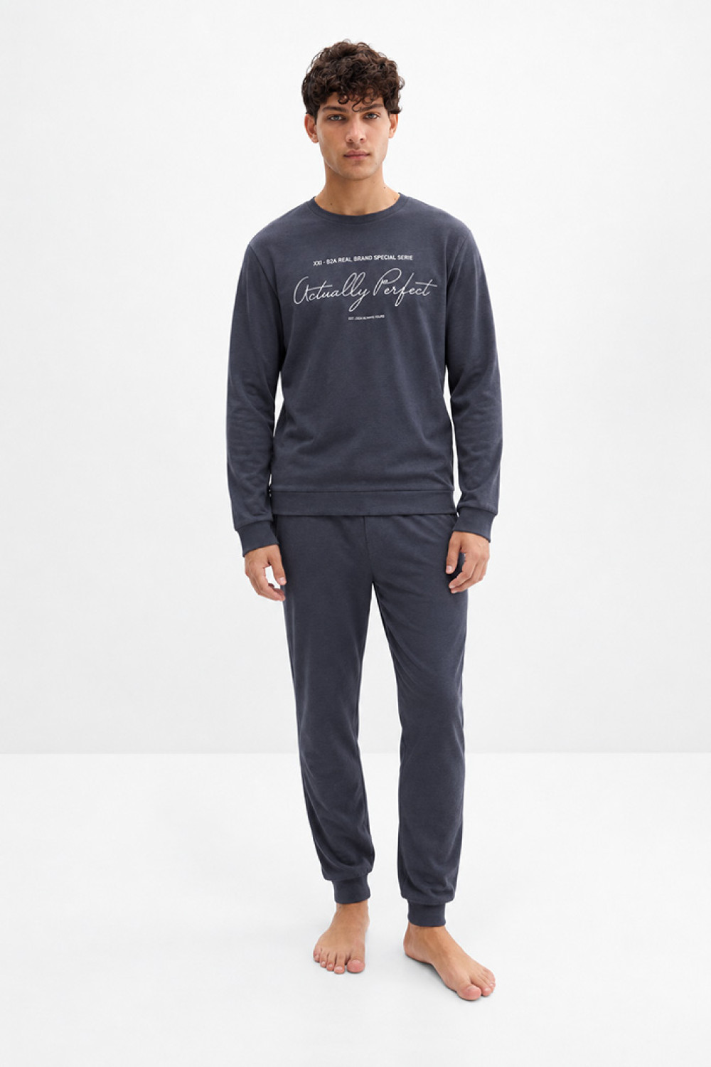 TRAX men's charcoal grey pyjama set with printed top