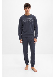 TRAX men's charcoal grey pyjama set with printed top