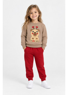 TRAX girls' biscuit top and red trousers set with dog and hearts print