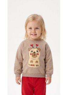 TRAX girls' biscuit top and red trousers set with dog and hearts print