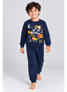 TRAX boys’ navy pyjama set with construction vehicle, moon and star print