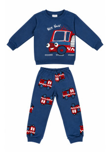 TRAX boys’ indigo pyjama set with fire vehicle print