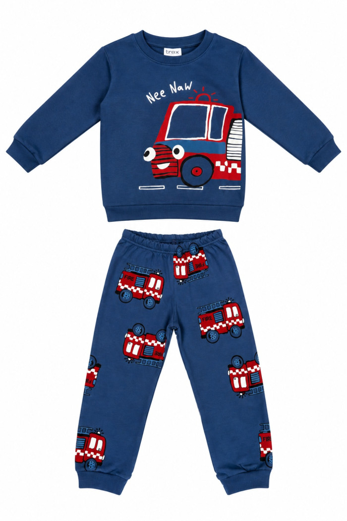 TRAX boys’ indigo pyjama set with fire vehicle print