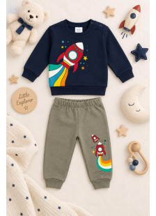 TRAX baby boys’ navy top and trousers set with rocket print