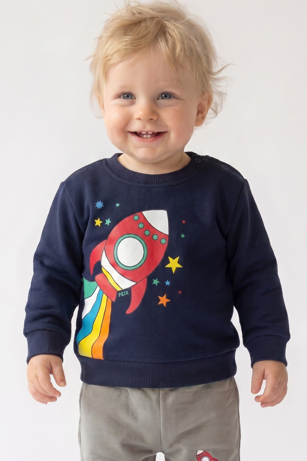TRAX baby boys’ navy top and trousers set with rocket print