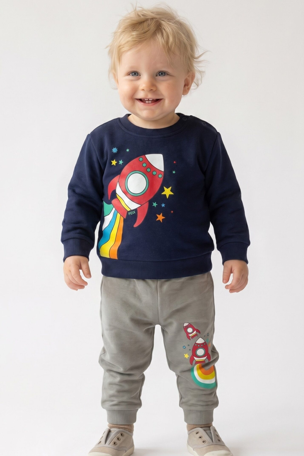 TRAX baby boys’ navy top and trousers set with rocket print