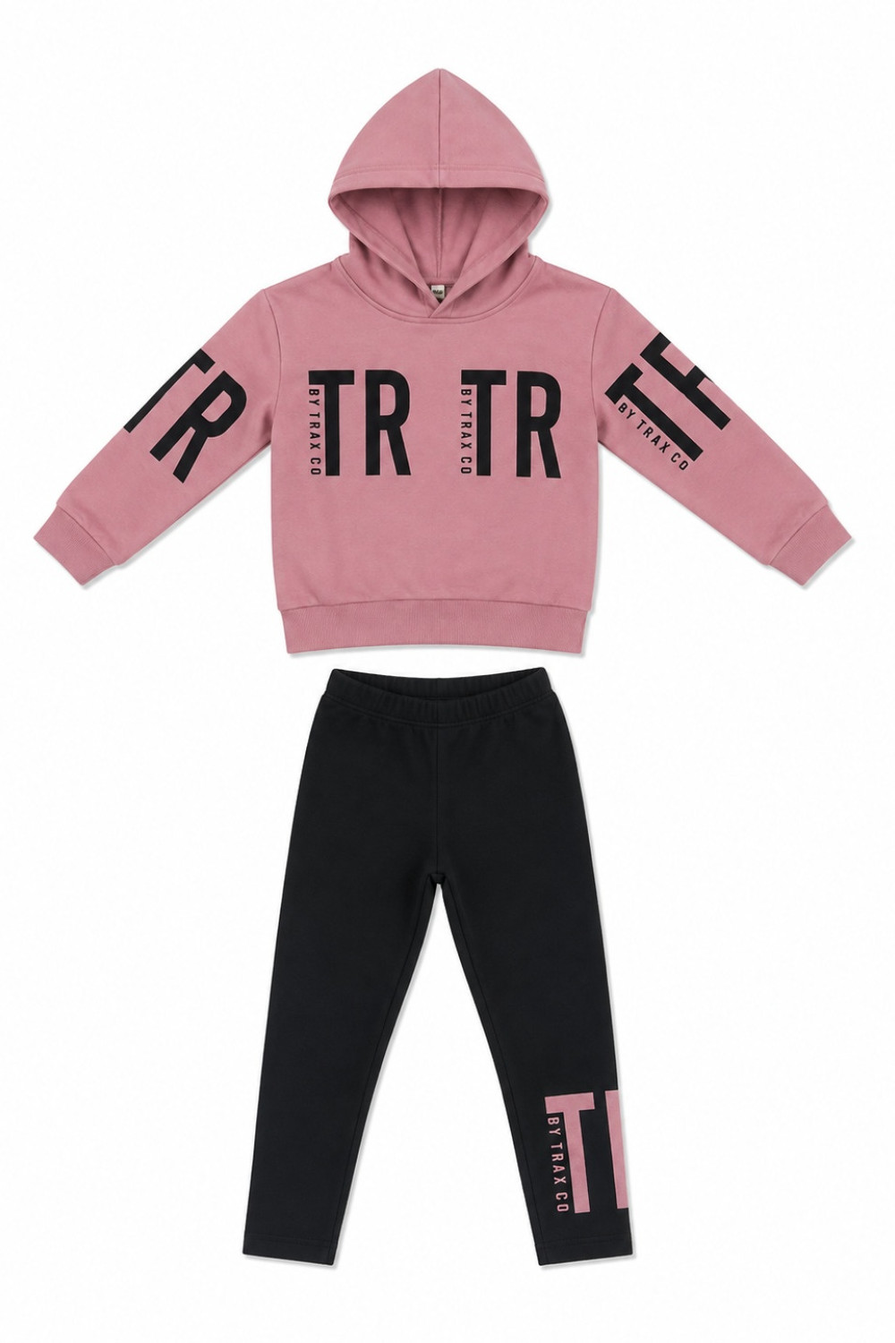 TRAX girls’ dusty rose hooded top and leggings set with logo print