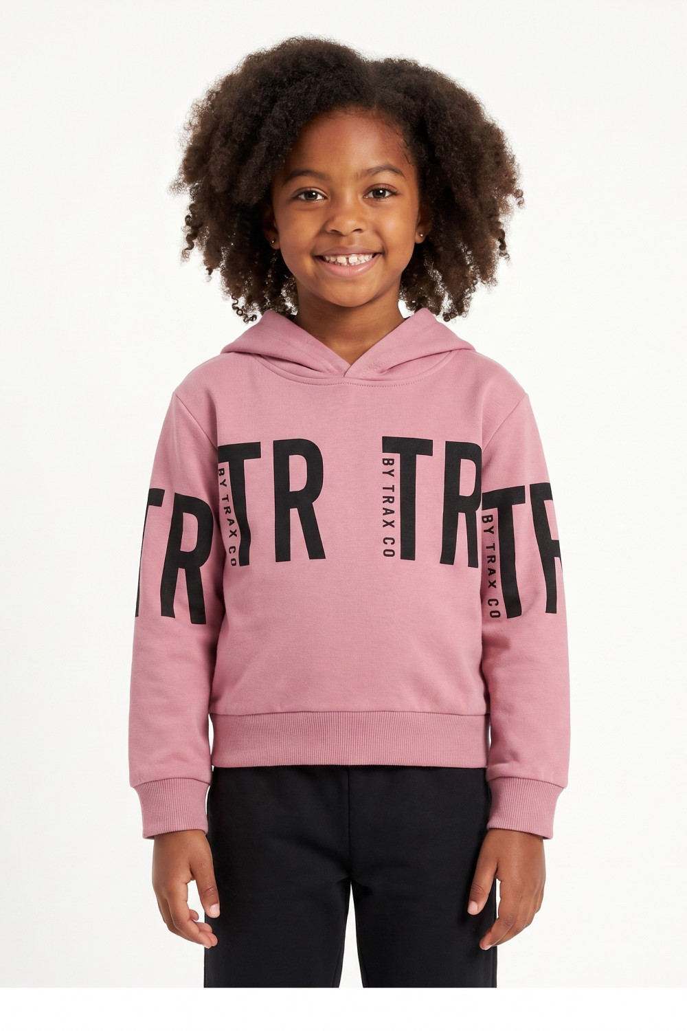 TRAX girls’ dusty rose hooded top and leggings set with logo print