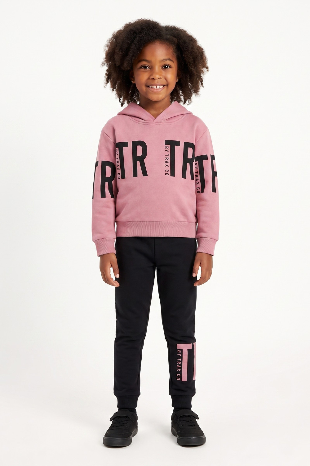 TRAX girls’ dusty rose hooded top and leggings set with logo print