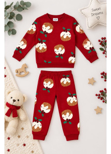 TRAX girls’ red pyjama set with sweets and green leaf print