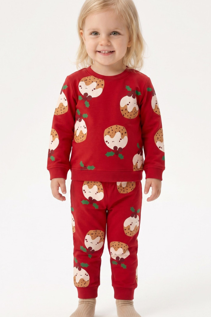 TRAX girls’ red pyjama set with sweets and green leaf print
