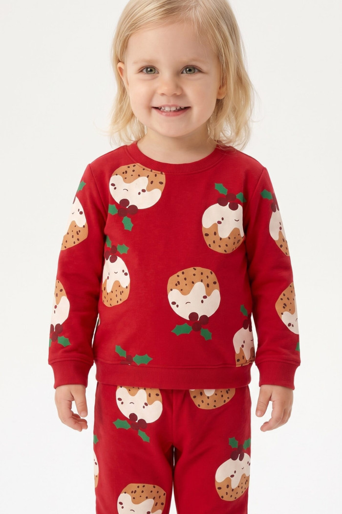 TRAX girls’ red pyjama set with sweets and green leaf print