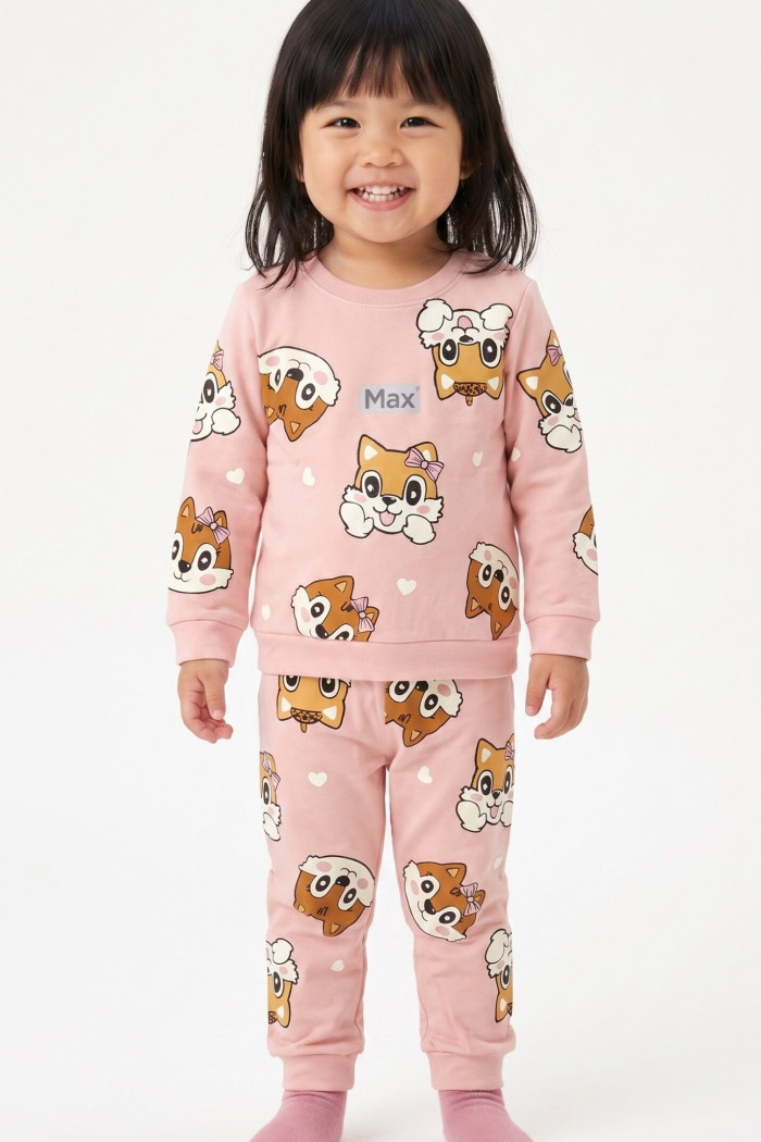 Pink TRAX baby girls’ pyjamas with animal and heart design