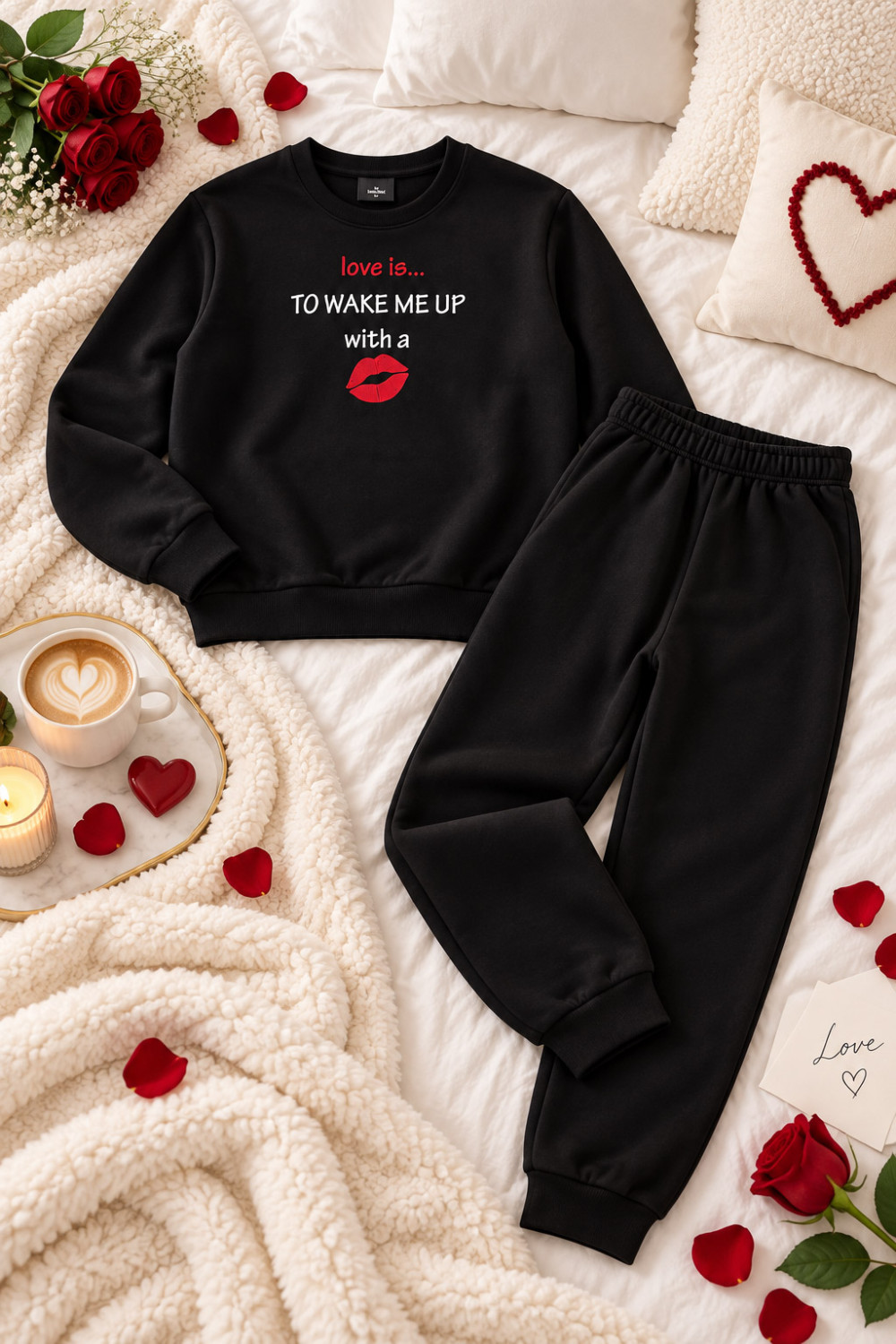 Black TRAX women’s pyjama set with front print