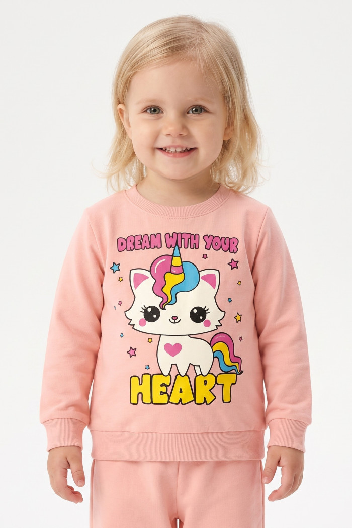 Pink TRAX baby girls’ pyjamas with unicorn cat print