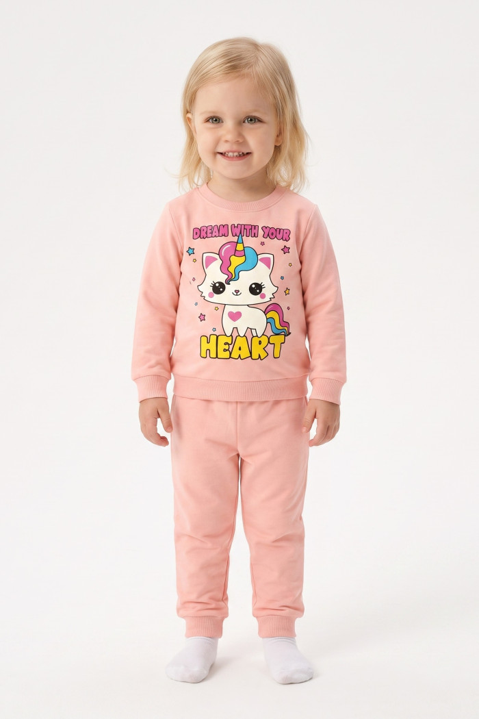 Pink TRAX baby girls’ pyjamas with unicorn cat print