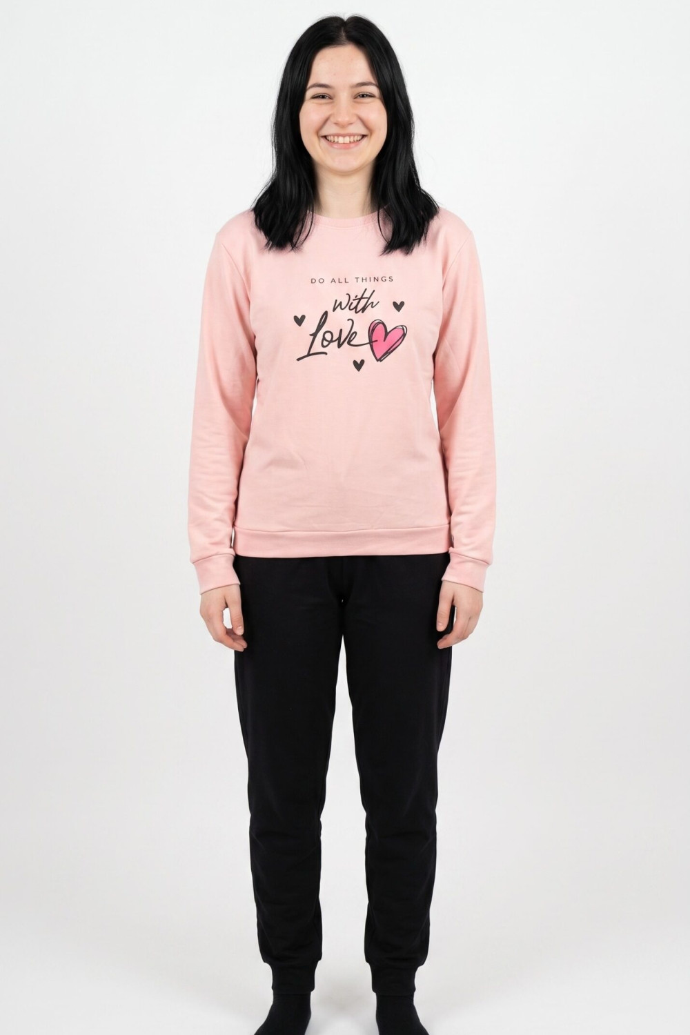 TRAX women’s pink and black pyjama set with heart print