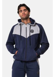 BODY MOVE men's navy two-tone hooded sweatshirt jacket