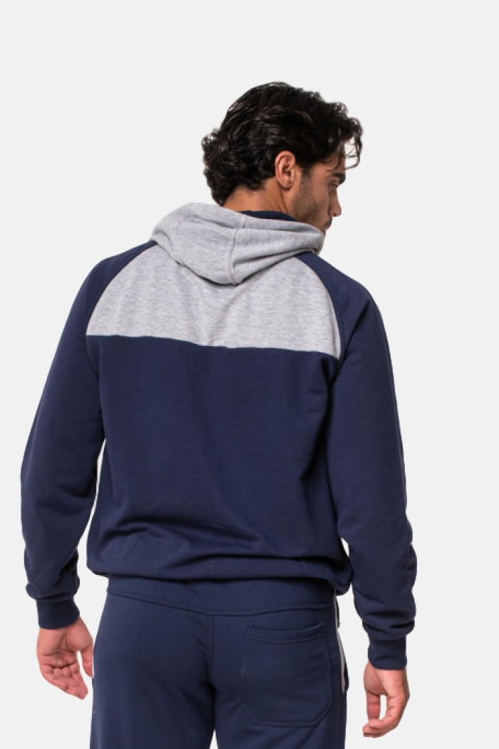 BODY MOVE men's navy two-tone hooded sweatshirt jacket