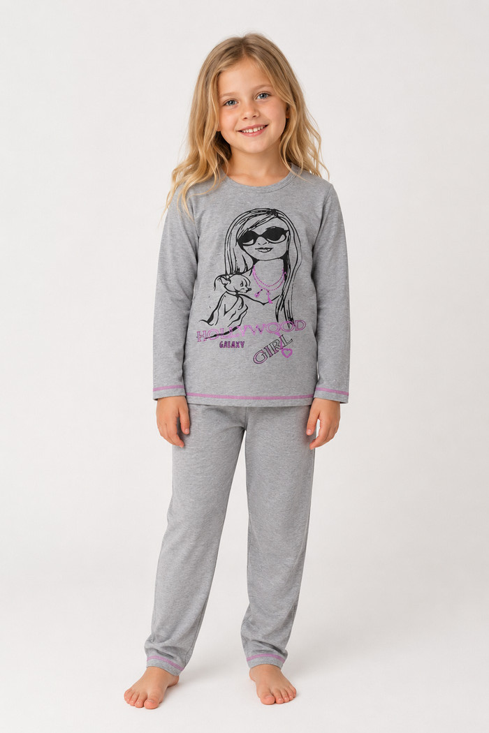 GALAXY teen girls' Hollywood pyjamas with printed top and trousers