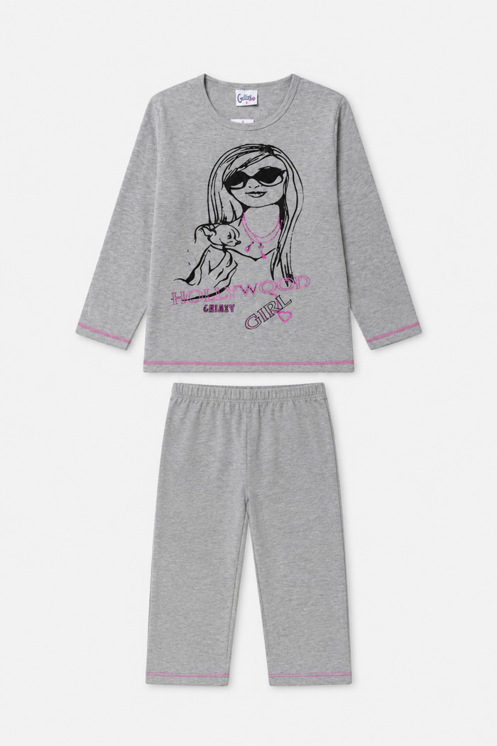 GALAXY teen girls' Hollywood pyjamas with printed top and trousers