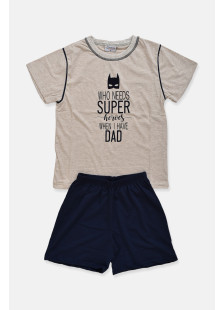 GALAXY boys' summer pyjamas with light blue top and dark blue Bermuda shorts