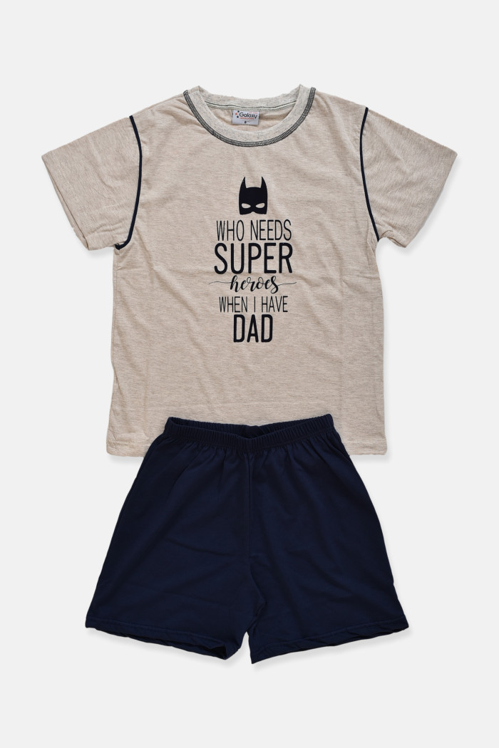 GALAXY boys' summer pyjamas with light blue top and dark blue Bermuda shorts