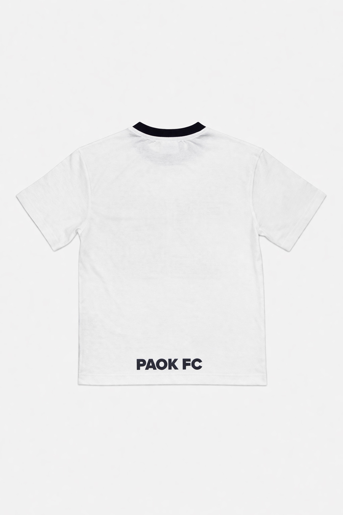 White and black PAOK FC 1926 kids' anniversary kit with T-shirt and sports shorts