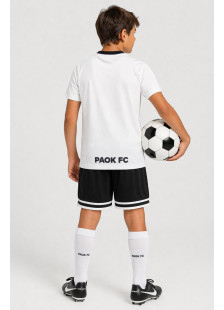 White and black PAOK FC 1926 kids' anniversary kit with T-shirt and sports shorts