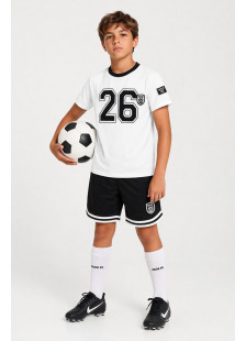 White and black PAOK FC 1926 kids' anniversary kit with T-shirt and sports shorts
